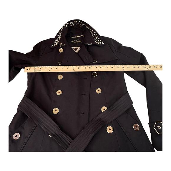 Sam Edelman Studded Rhinestone TRENCH COAT Women's SM Black Gold Silver Spiked - Picture 10 of 13